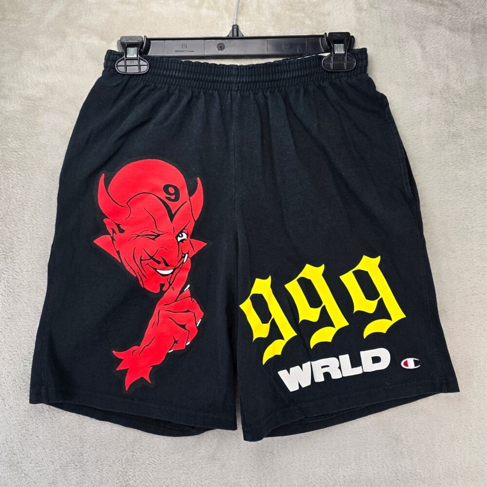 999 Club X Champion Shorts Mens Small Black RARE Juice Wrld Devil Streetwear